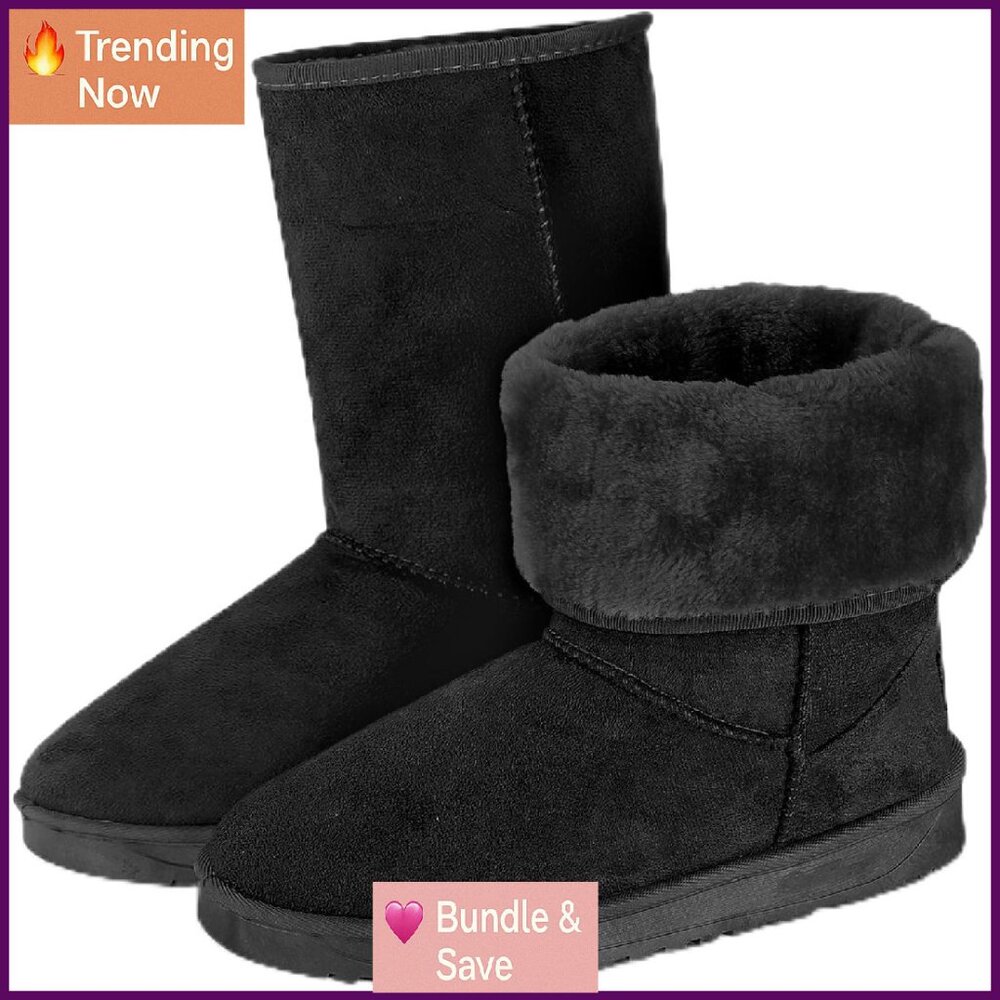 Waterproof Mid-Calf Winter Boots Women's Snow Boots Faux Suede
